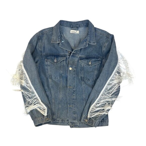 Justalwart Womens Size Large Fringe / Tassel Denim Jean Western Rodeo Jacket - Picture 1 of 15